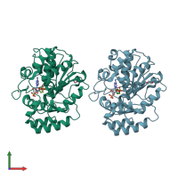 PDB entry 3qvu coloured by chain, front view.