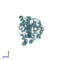 PDB entry 3qvu coloured by chain, side view.