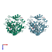PDB entry 3qvu coloured by chain, top view.