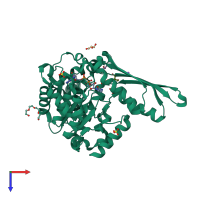 PDB entry 3qvx coloured by chain, top view.