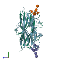 PDB entry 3qw9 coloured by chain, side view.