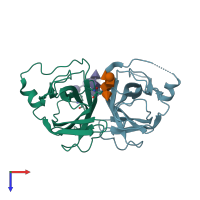 PDB entry 3qw9 coloured by chain, top view.