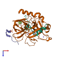 PDB entry 3qwc coloured by chain, top view.