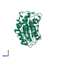 PDB 3qwk coloured by chain and viewed from the side.