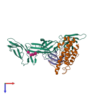 PDB entry 3qwr coloured by chain, top view.