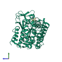 PDB entry 3qww coloured by chain, side view.