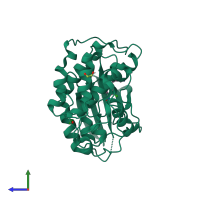 PDB entry 3qx4 coloured by chain, side view.