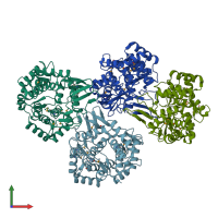 PDB entry 3qxf coloured by chain, front view.