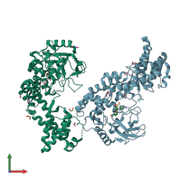 PDB entry 3qxy coloured by chain, front view.