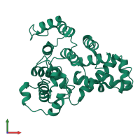 PDB entry 3qyb coloured by chain, front view.