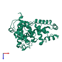 PDB entry 3qyb coloured by chain, top view.