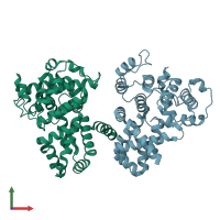 PDB entry 3qye coloured by chain, front view.