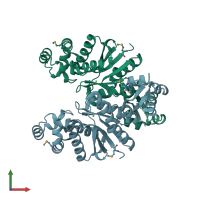 PDB entry 3qyf coloured by chain, front view.