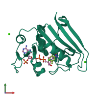 PDB entry 3qyl coloured by chain, front view.