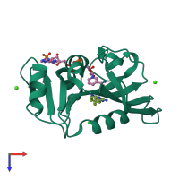PDB entry 3qyl coloured by chain, top view.