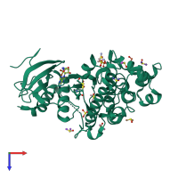 PDB entry 3qyz coloured by chain, top view.