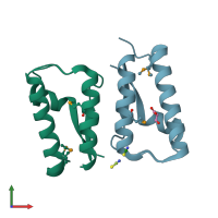 PDB entry 3qz0 coloured by chain, front view.