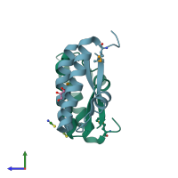 PDB entry 3qz0 coloured by chain, side view.