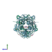 PDB entry 3qz4 coloured by chain, side view.