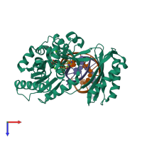 PDB entry 3qz8 coloured by chain, top view.