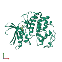 PDB entry 3qzf coloured by chain, front view.