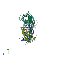 PDB entry 3qzo coloured by chain, side view.