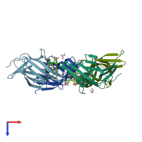 PDB entry 3qzo coloured by chain, top view.