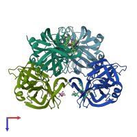 PDB entry 3qzq coloured by chain, top view.
