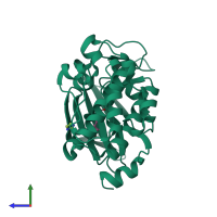 PDB entry 3r00 coloured by chain, side view.