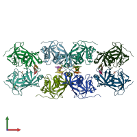 PDB entry 3r0h coloured by chain, front view.