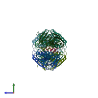 PDB entry 3r0h coloured by chain, side view.