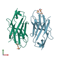PDB entry 3r0m coloured by chain, front view.