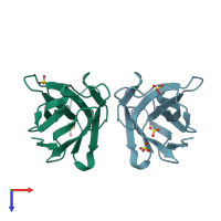 PDB entry 3r0m coloured by chain, top view.