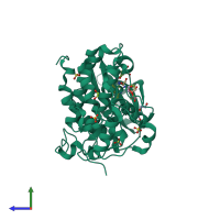 PDB entry 3r0t coloured by chain, side view.