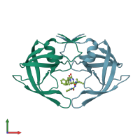 PDB entry 3r0y coloured by chain, front view.