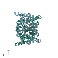 PDB entry 3r12 coloured by chain, side view.