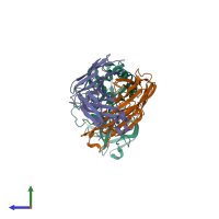 PDB entry 3r1g coloured by chain, side view.