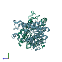 PDB entry 3r1i coloured by chain, side view.