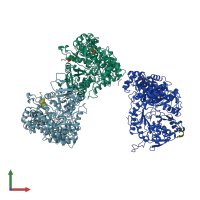 PDB entry 3r1r coloured by chain, front view.