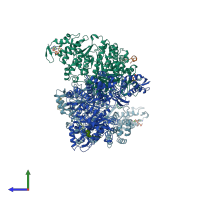 PDB entry 3r1r coloured by chain, side view.