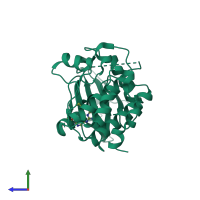 PDB entry 3r22 coloured by chain, side view.