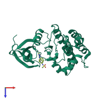 PDB entry 3r22 coloured by chain, top view.