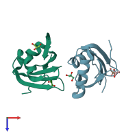 PDB entry 3r27 coloured by chain, top view.