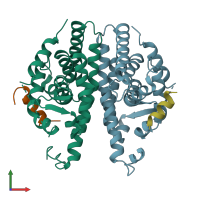 PDB entry 3r29 coloured by chain, front view.