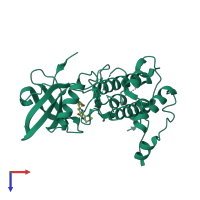 Monomeric assembly 1 of PDB entry 3r2b coloured by chemically distinct molecules, top view.