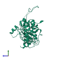 Monomeric assembly 3 of PDB entry 3r2b coloured by chemically distinct molecules, side view.