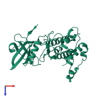 Monomeric assembly 4 of PDB entry 3r2b coloured by chemically distinct molecules, top view.