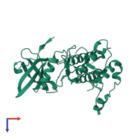 Monomeric assembly 7 of PDB entry 3r2b coloured by chemically distinct molecules, top view.