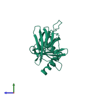 PDB entry 3r2i coloured by chain, side view.