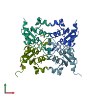 PDB entry 3r2n coloured by chain, front view.